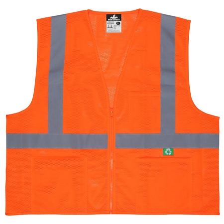 Mcr Safety Hi-Vis Safety Vest 4XL Class 2 U Back, , Zipper 3 Pockets RVCL2MOZX4